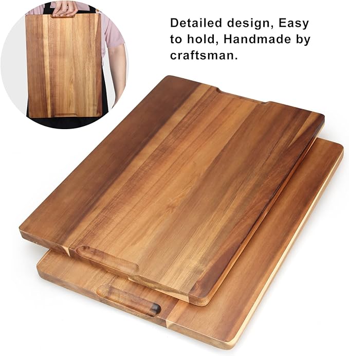 Decorative Acacia Wood Cutting Boards for Kitchen Meat Large Charcuterie Boards Best Hardwood Solid Chopping Board Butcher Block Bread Serving Cheese Board Big Maple Carving Cutting Board Non Toxic