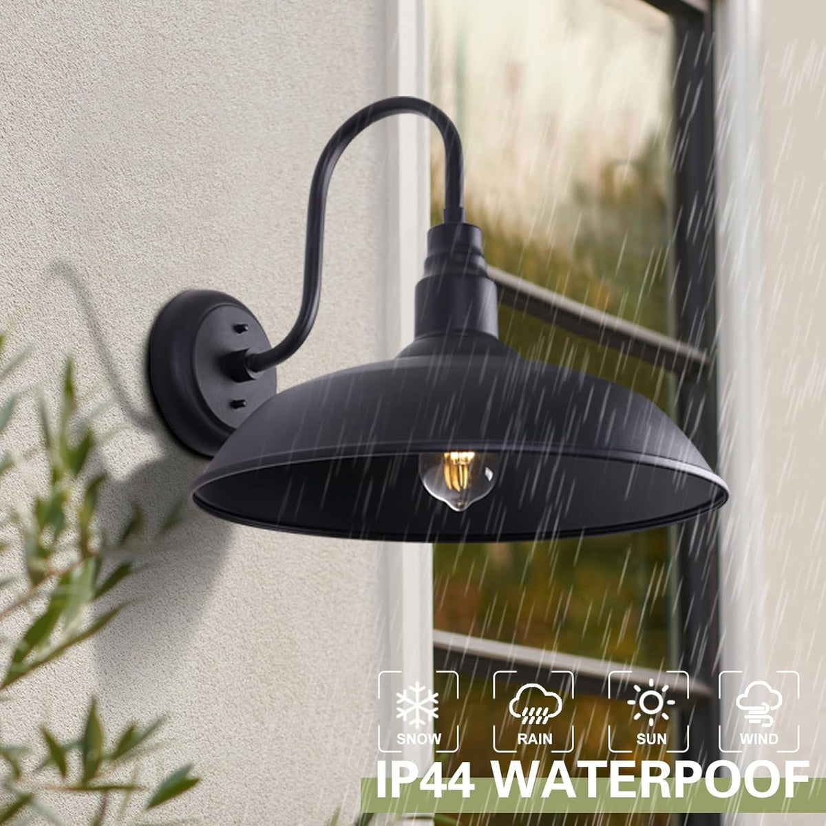 16 Inch Dome Barn Light for Porch, Large Gooseneck Outdoor Light Fixture for Farmhouse, Barn Style Exterior Patio Wall Lights for Garage, Black Outside Wall Sconce for Front Door, House