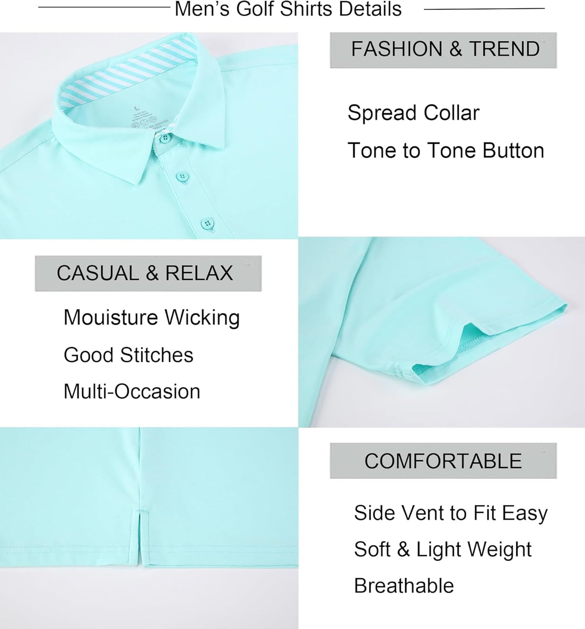 Alex Vando Mens Golf Shirt Moisture Wicking Quick-Dry Short Sleeve Casual Polo Shirts for Men