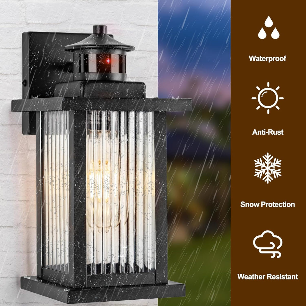 Porch Lights Outdoor Motion Sensor 2 Packs, Black Dawn to Dusk Outdoor Wall Light Fixture, Exterior Motion Sensor Light with Glass Shade, Rust Proof Motion Sensing Front Porch Light