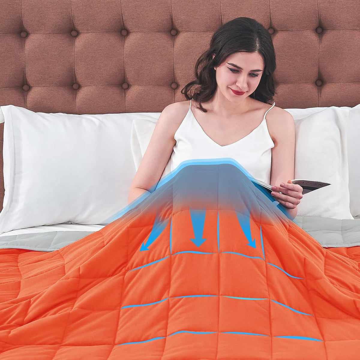 yescool Weighted Blanket for Adults (20 lbs, 88” x 104”, Orange) Cooling Heavy Blanket for Sleeping Perfect for 190-210 lbs, Queen Size Breathable Blanket with Premium Glass Bead, Machine Washable
