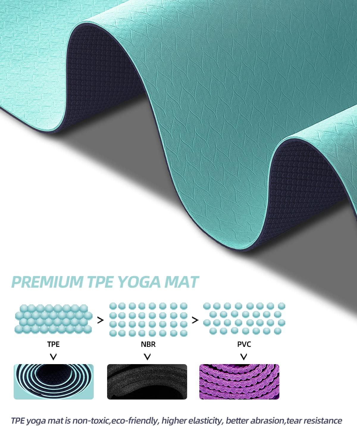 COOLMOON Yoga Mat Non Slip, Anti-Tear 1/4 Thick TPE Yoga Mats for Women and Men, 72"x24" Exercise & Fitness Mat with Carrying Strap, Workout Mats for Yoga, Pilates and Floor Exercise