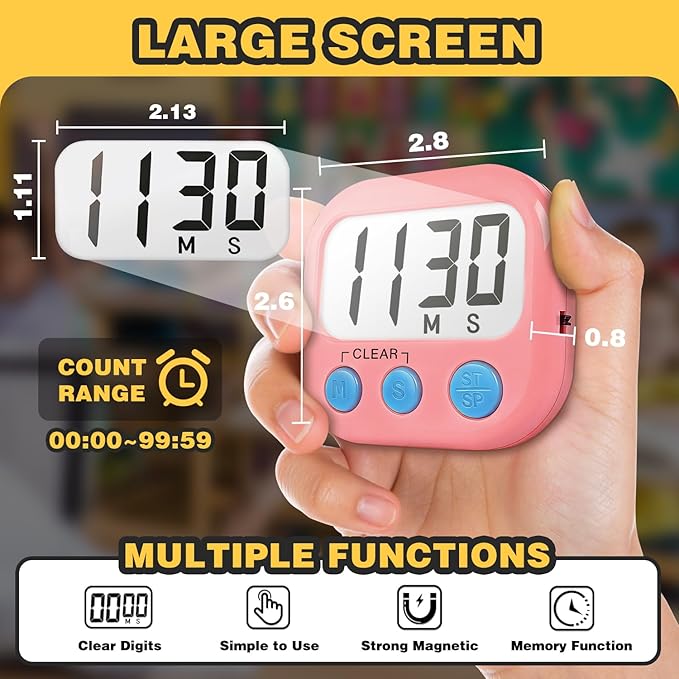 Classroom Timers for Teachers Kids Large Magnetic Digital Timer Teacher Supplies 6 Pack-Pink Purple
