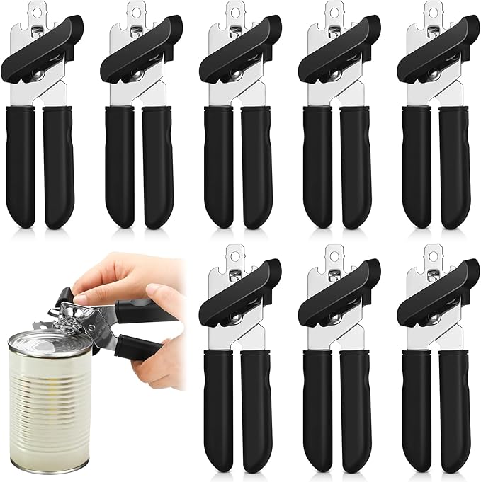 Gisafai 8 Pcs Can Opener, 3-in-1 Multifunctional Manual Can Openers, Stainless Steel Heavy Duty Handheld Openers with Safety Edge Labor Saving Handle for Kitchen Restaurant