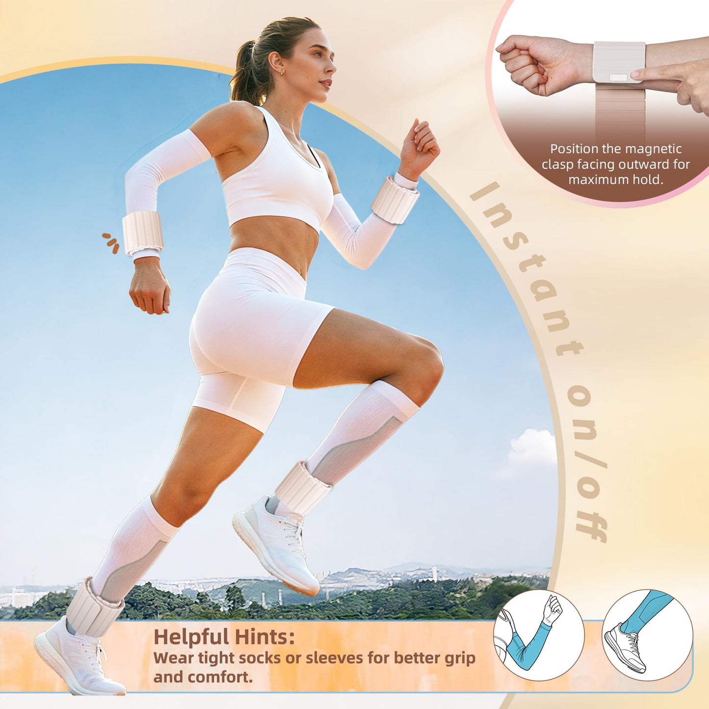 BECOJADDE Wrist Weights Ankle Weights for Women 1 Pair (2.2 lb Each) Silicone Magnetic Leg Arm Weighted Bracelet for Home Yoga Pilates Gym Workout Walking Jogging, Beige Taupe