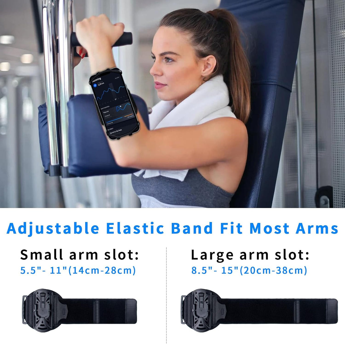Running Phone Holder Armband for Phone, Detachable & 360°Rotated Sports Armband with Key Pocket for iPhone 16/15/14/13 Pro/12 Pro/XS/XR/8/7/6s Plus, for Samsung Galaxy 4''-6.5'' Cellphone