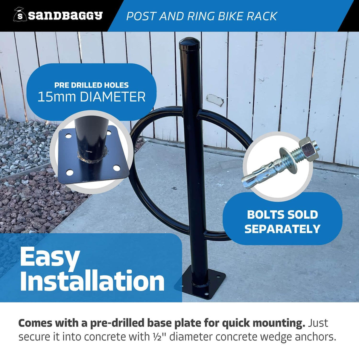 Sandbaggy Post and Ring Bike Rack - Commercial Bike Racks - Galvanized Steel - Anti-Theft Design - In Ground, Apartments, Sidewalks, Industrial (Red, 20)