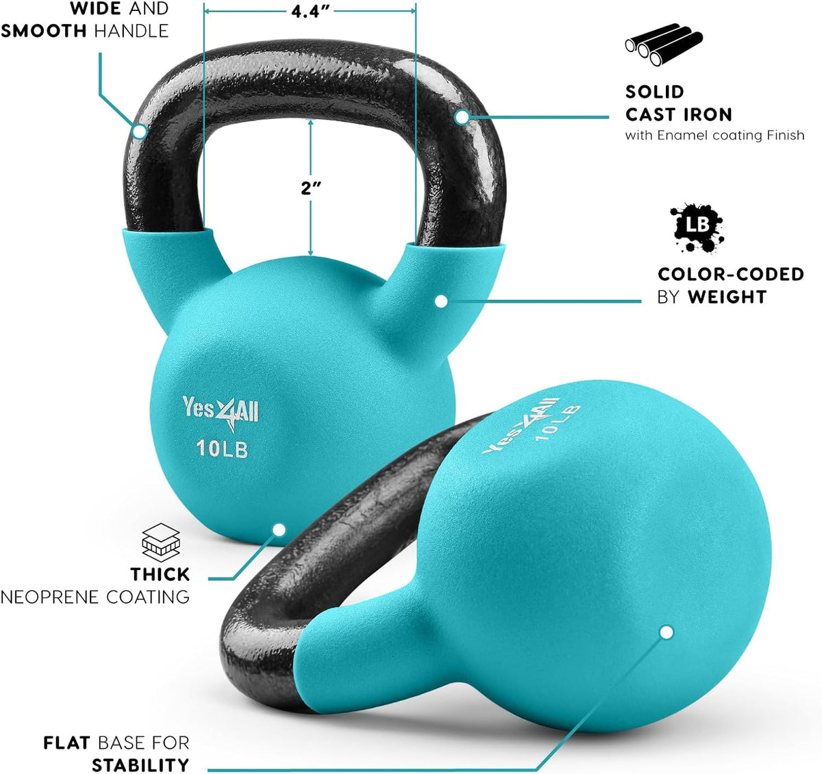 Yes4All Kettlebells 5lbs-65lbs & Kettlebell Sets Adjustable Weights, Kettlebell for Weight Training, Home Workout Equipment with Secure Grip for High Rep, Exercise Equipment