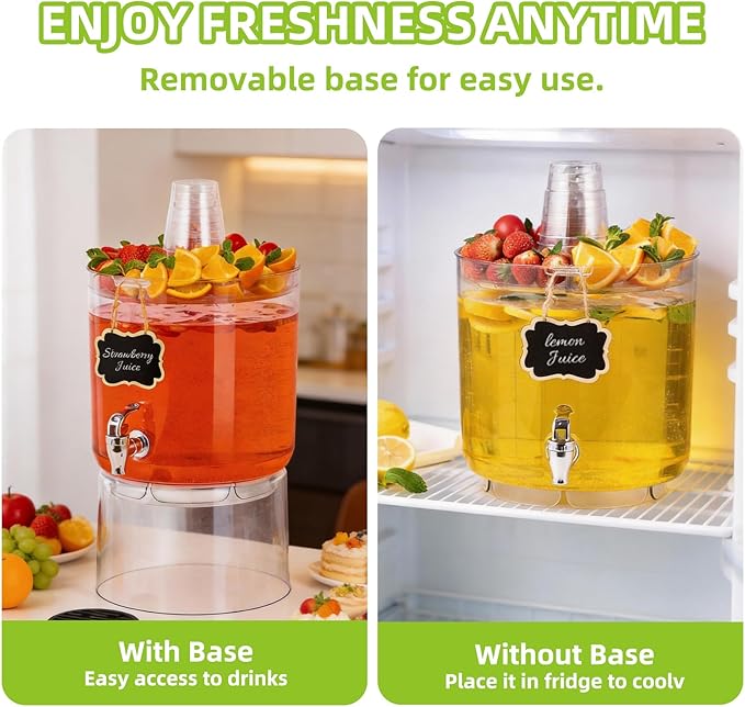 2 Gallon Beverage Dispenser for Parties 2 PACK, BPA-Free Drink Dispenser with No Drip Spigot, Juice Dispensers with Stand, Transparent Plastic Water Dispenser, Drink Fountains with Multi-Function Lid