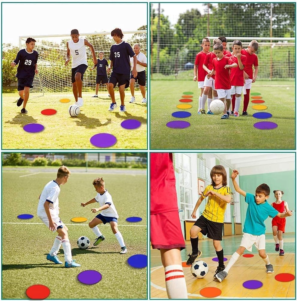 Poly Spots Spot Markers for Gym Floor 9inch 10inch 12/18/24/36 Pcs Flat Cones Non-Slip Rubber Floor Dots Circles for Kids Sports Soccer Basketball Agility Training Dance Classroom
