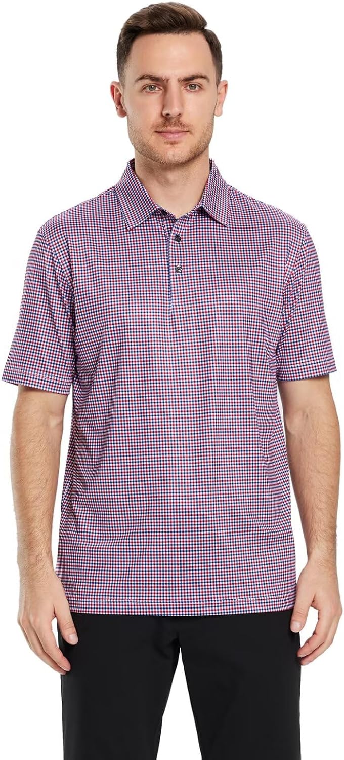 Men's Golf Polo Shirts Short Sleeve Striped Performance Moisture Wicking Dry Fit Golf Shirts for Men