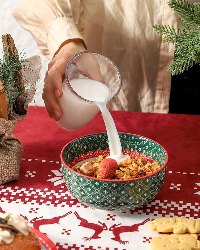HASENSE Cereal Bowls Set of 6, 20 oz Christmas Ceramic Soup Bowls, Small Serving Dishes Set for Kitchen, Ideal for Salad, Pasta, Oatmeal, Ramen, Fruit, Dishwasher & Microwave Safe