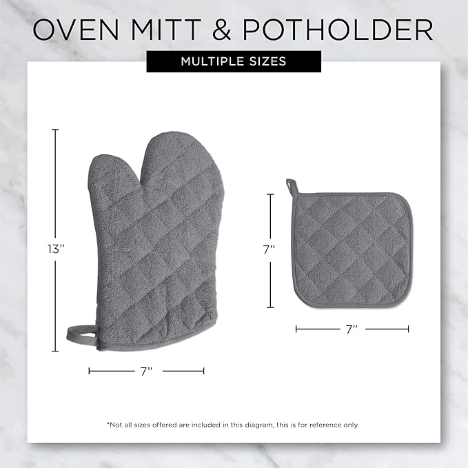 DII Basic Terry Collection Quilted 100% Cotton, Potholder, Gray, 3 Piece