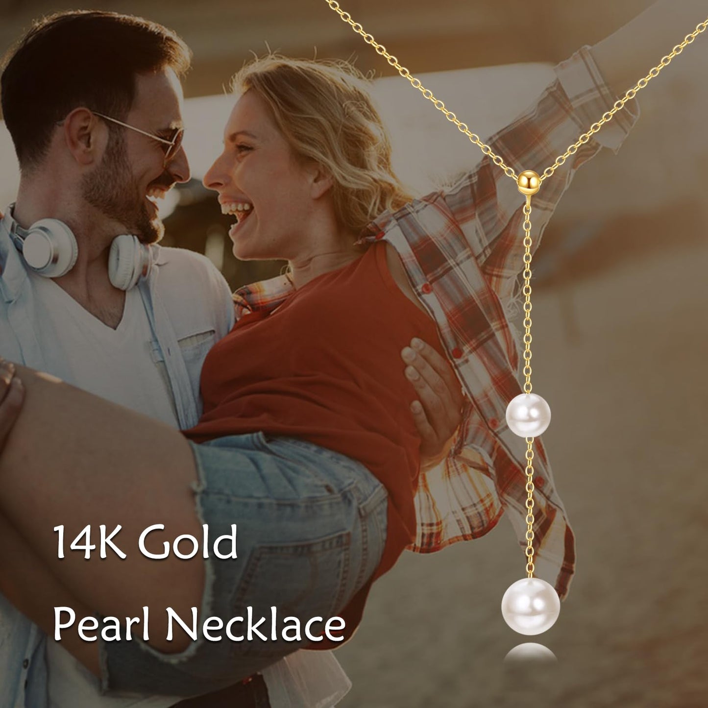 14K Yellow Gold Pearl Necklace for Women,Natural Freshwater Cultured 5+6MM Pearl Necklace Gold Jewelry Gift (06-5MM Pearl+6MM Pearl Necklace)