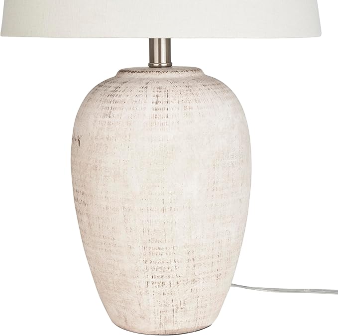 Nourison Home 23" Distressed Cream/Beige Rustic Ceramic Jar Table Lamp for Bedroom, Living Room, Dining Office, with Ivory Shade