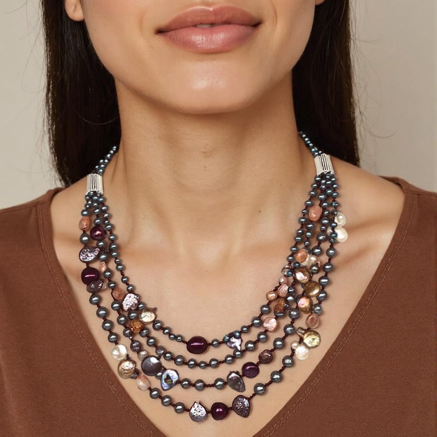 Handmade Freshwater Pearl Necklace for Women - Elegant Long Adjustable Real Pearls Strand with Vintage Beaded Charms Baroque Pearl Luxury Jewelry Gift