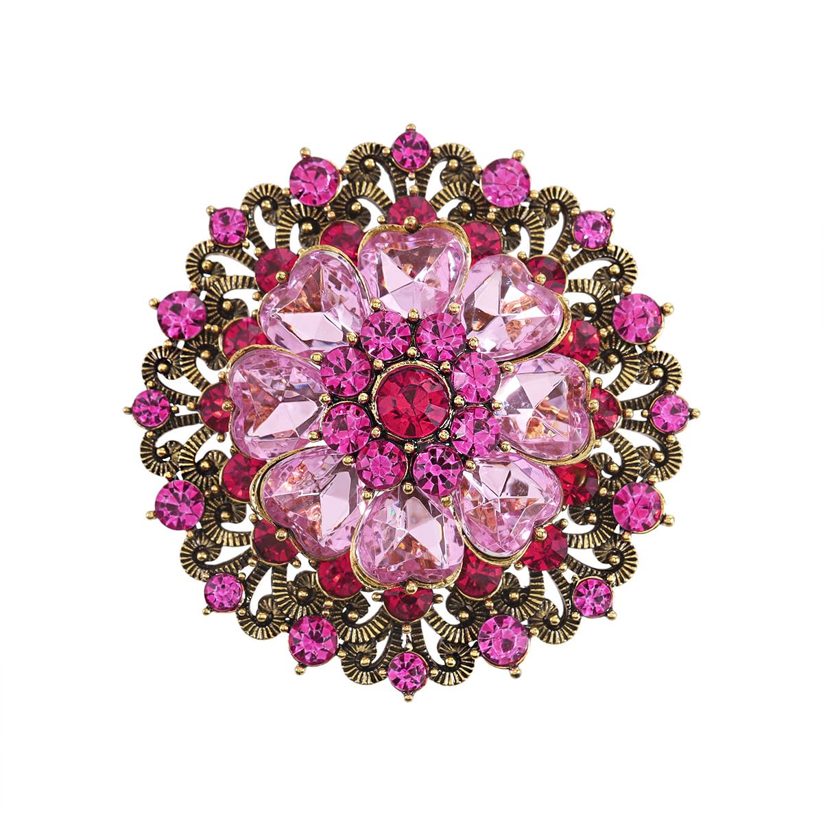 Rhinestone Crystal Flower Brooch Pin Sparkling Large Crystal Sunflower Brooch Vintage Floral Lapel Pins Rhinestone Flower Bouquet Broochs Rose Snowflake Broochs Wedding Bridal Dress Jewelry for Women (Pink)