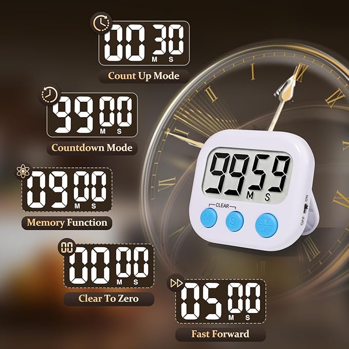 12 Pack Digital Kitchen Timer Small Classroom Timers for Kids Teachers (Blue&White)