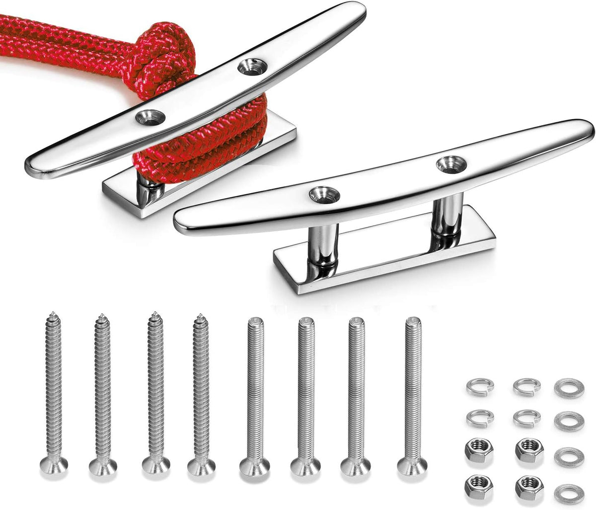 Boat Cleat 6 Inch Open Base 2 Pcs, Dock Cleat Heavy Duty 316 Stainless Steel，Curtain Tie, Hook, Include Installation Screws
