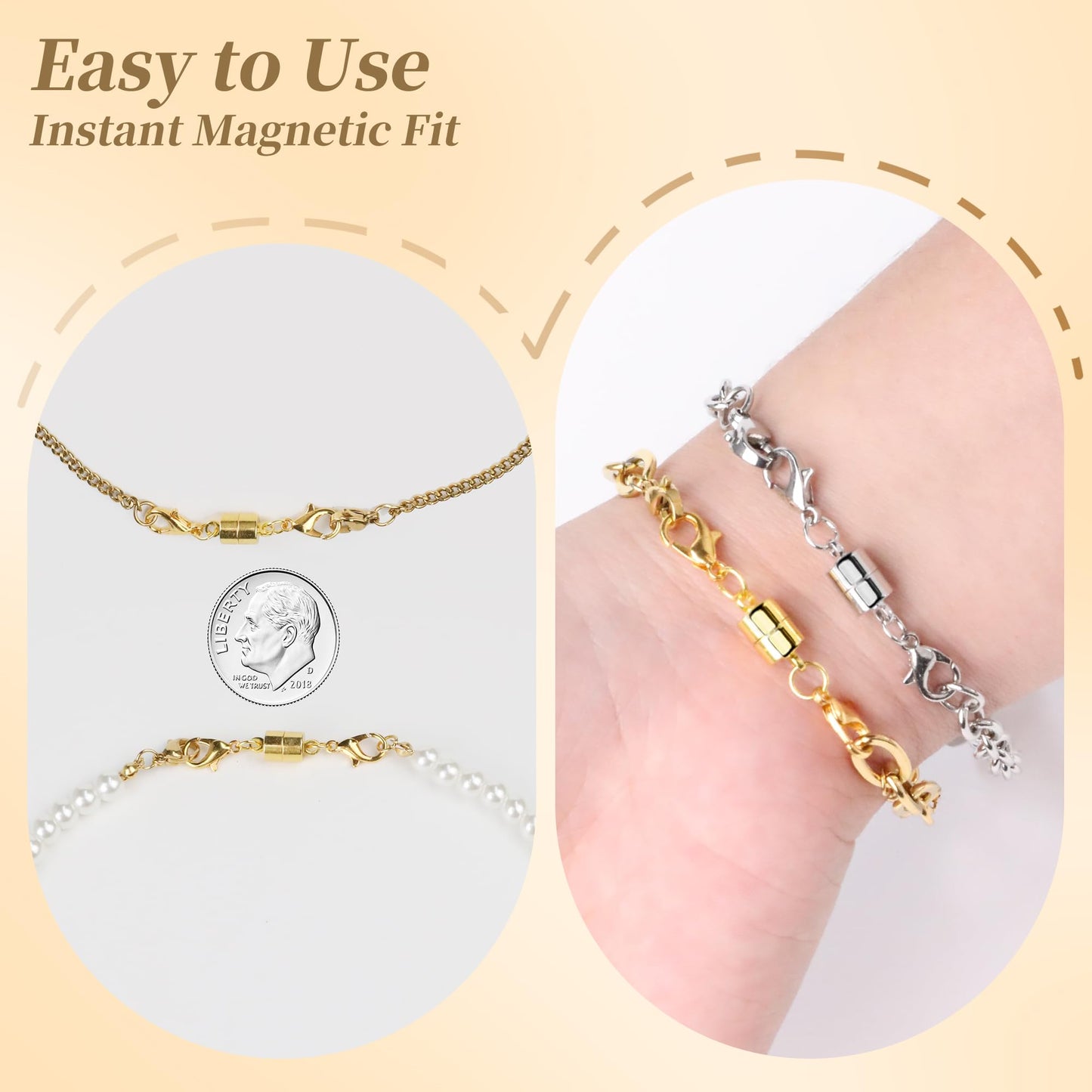 SUTQIGUI Magnetic Necklace Jewelry Clasps and Closures with Double Lobster Clasp, Silver Magnetic Jewelry Clasps for Necklaces, Bracelet Necklace Extenders for Women (12PCS)