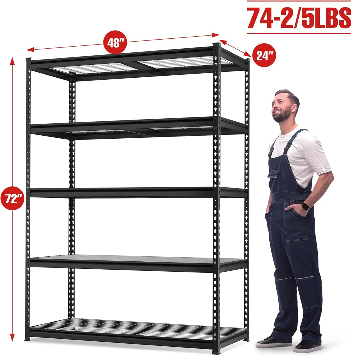 WORKPRO 4000LBS Heavy Duty Shelving, 48”W x 24”D x 72”H, 5-Tier Storage Shelves, Adjustable Metal Shelving, Garage Shelving for Basement, Warehouse, Workshop