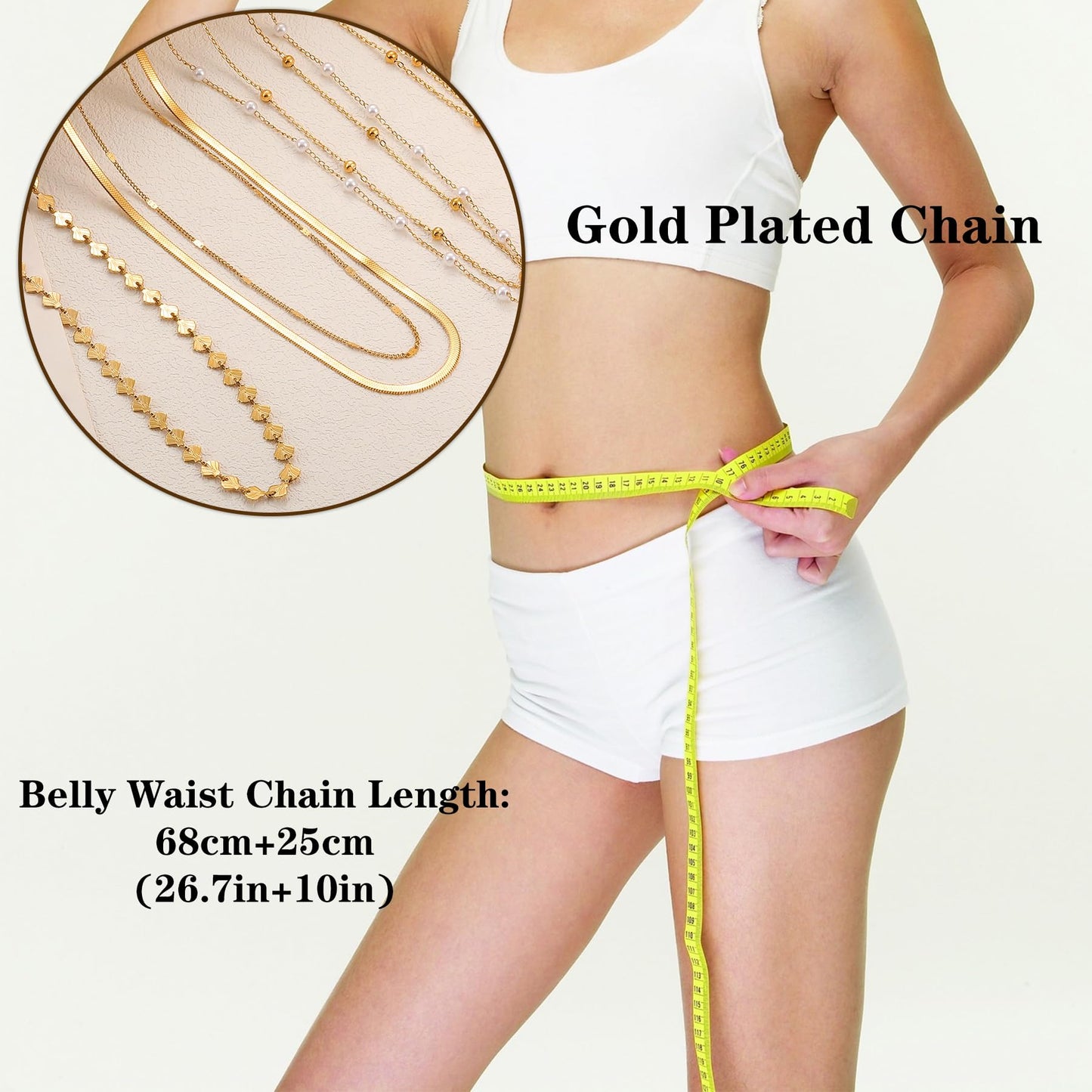 Gold Body Chain for Women Belly Waist Heart Beaded Chain Sexy Bikini Beach Jewelry for Women Waterproof Cute Hips Stomach chain Belt Summer Vacation Accessories Gift For Her Bohemian Boho Jewelry