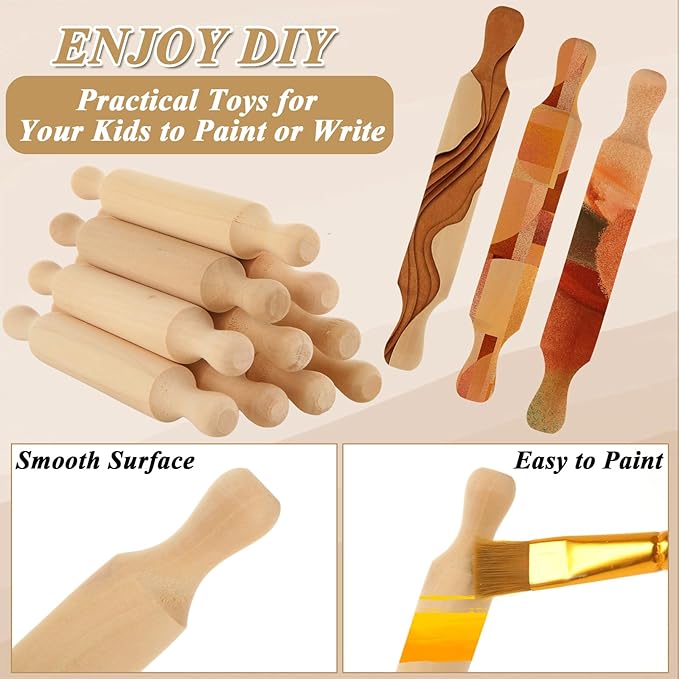 WOPPLXY 50 Pcs Mini Rolling Pin, 5.5 Inches Wooden Rolling Pins, Mini Rolling Pins Bulk, Mini Wood Rolling Pin for Home Kitchen Fondant Pastry Pizza Baking and Crafting