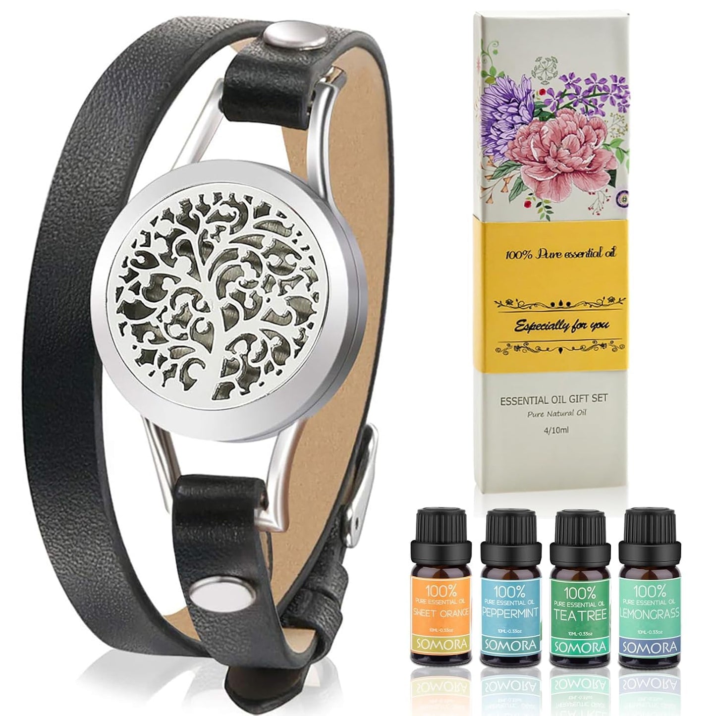 SOMORA Unique Gifts for Women - Valentine's Day Birthday Gifts for Women, Mom, Best Friend, Sister, Wife, Mothers Day Mom Gift, Aromatherapy Diffuser Bracelet Gift Set, Black