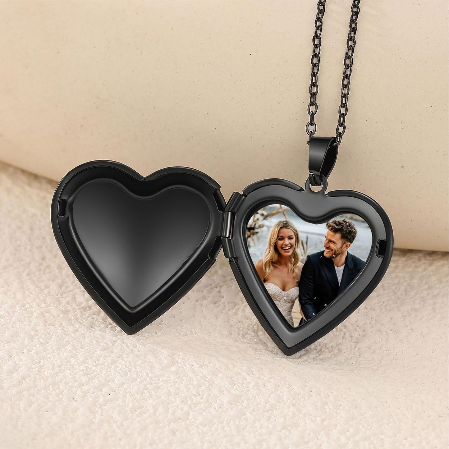 PHOCKSIN Black Heart Lockets Necklace for Girlfriend Locket Necklaces that Holds 2 Pictures Memorial Lockets for Women