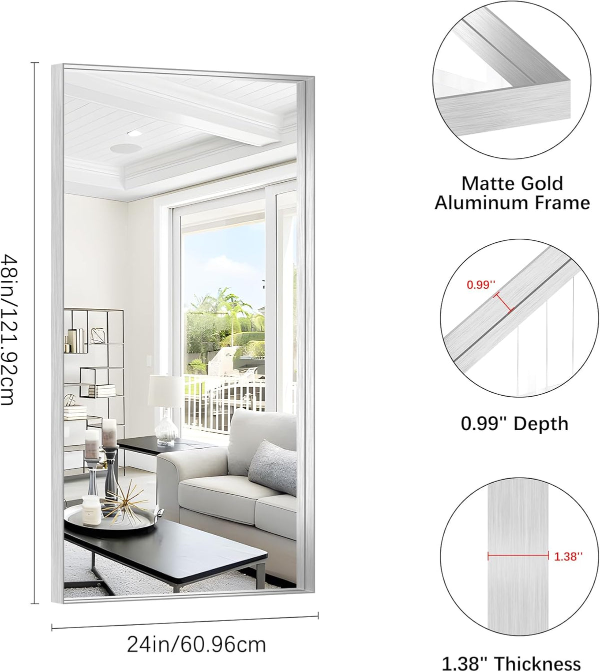 Silver Bathroom Mirror, 24x48 Inch Rectangular Framed Mirror, Large Wall Mounted Bathroom Vanity Mirror Over Sink for Bedroom,Restroom, Living Room, Hangs Vertically or Horizontally
