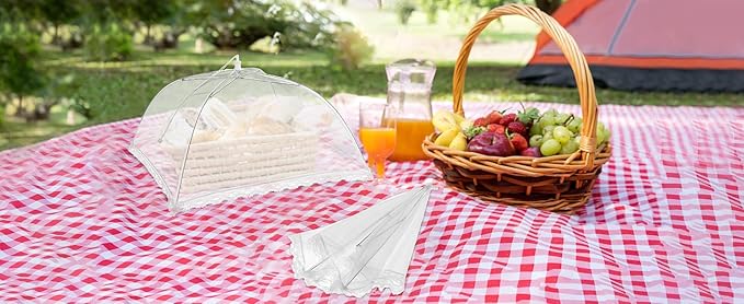 Anpro Food Covers for Outdoors (2 Extra Large with Polyester), Pop-Up Mesh Food Tents, Collapsible Reusable Bug-Proof Nets for Picnics, BBQs & Camping, Stainless Steel Frame