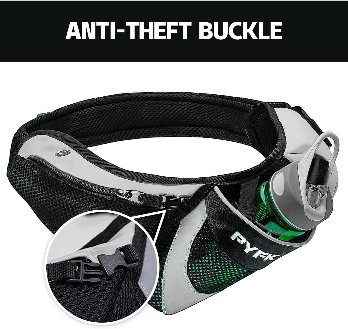 PYFK Running Belt Hydration Waist Pack with Water Bottle Holder for Men Women Waist Pouch Fanny Bag Reflective