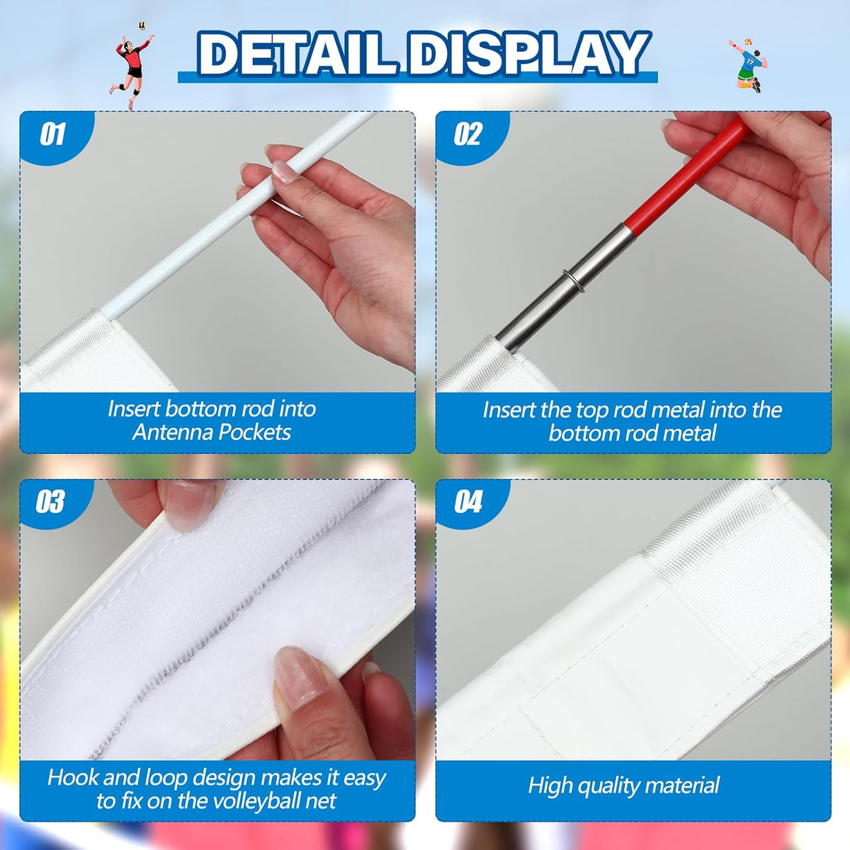 Shappy Volleyball Antenna Pole Set Volleyball Training Equipment Beach Sports Indoor Outdoor Accessories Fiberglass Collapsible Referee Antennae Poles with Sleeve