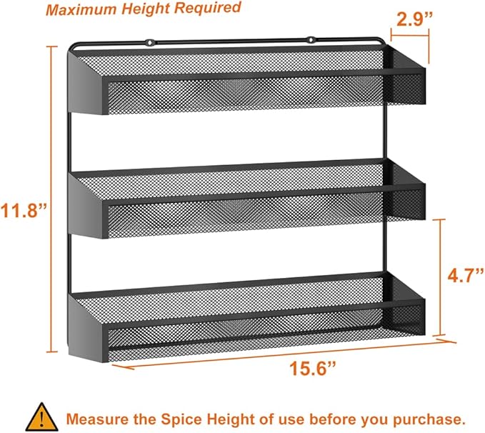 AULEDIO 2 Pack Spice Rack Organizer, 3 Tier Counter-top Stand or Wall Mounted Storage Rack Hanging Shelf for Kitchen Cabinet, Cupboard, Pantry Door Bathroom Shower Cosmetic (Black)