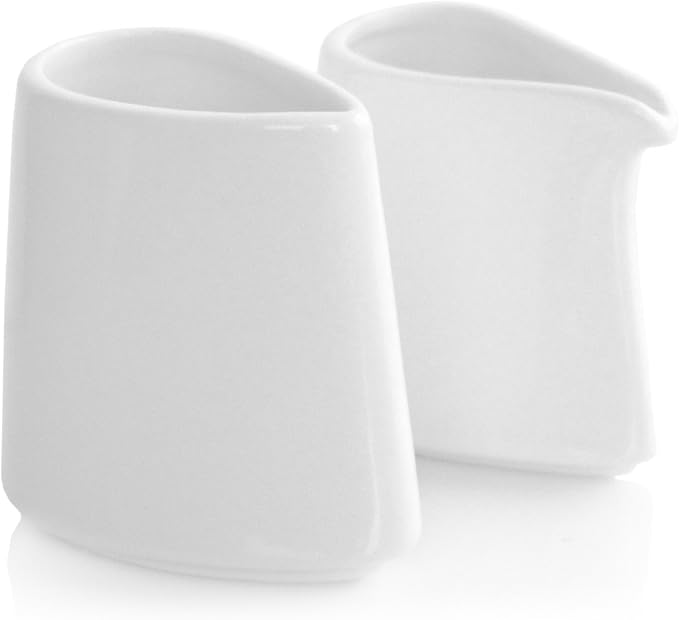 Tea Forte 2 Piece Mini Fine Porcelain White Sugar Dispenser with Spout and Creamer Pitcher Tea and Coffee Bar Accessory Serving Set for One, Dishwasher Safe