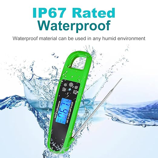 Instant Read Meat Thermometer for Kitchen Cooking, Ultra Fast Precise Waterproof Digital Food Thermometer with Backlight, Magnet and Foldable Probe for Deep Fry, Outdoor BBQ, Grill(Green)