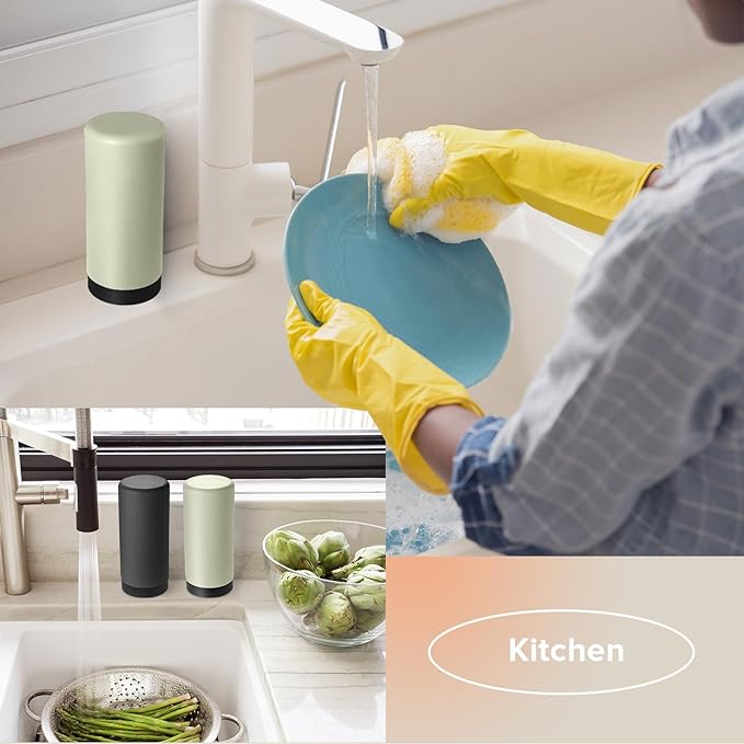ElmRidge Dish Soap Silicone Dispenser for Kitchen Sink,Squeeze Washing Up Liquid and Hand Soap,Round refillable Silicone Bottles,Easy to Fill and to use,8.5oz,Black 2.4x2.4x5.5inch (Light Green)