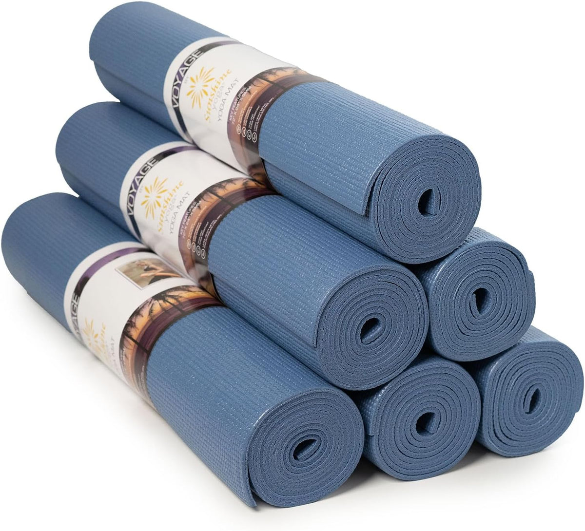 Sunshine Yoga Voyage Yoga Mat, 6 Pack, 72" x 24" Professional Studio and Gym Bulk Yoga Mats, 5mm Thick, Durable, Anti-Tear, Non Slip Fitness and Exercise Mats