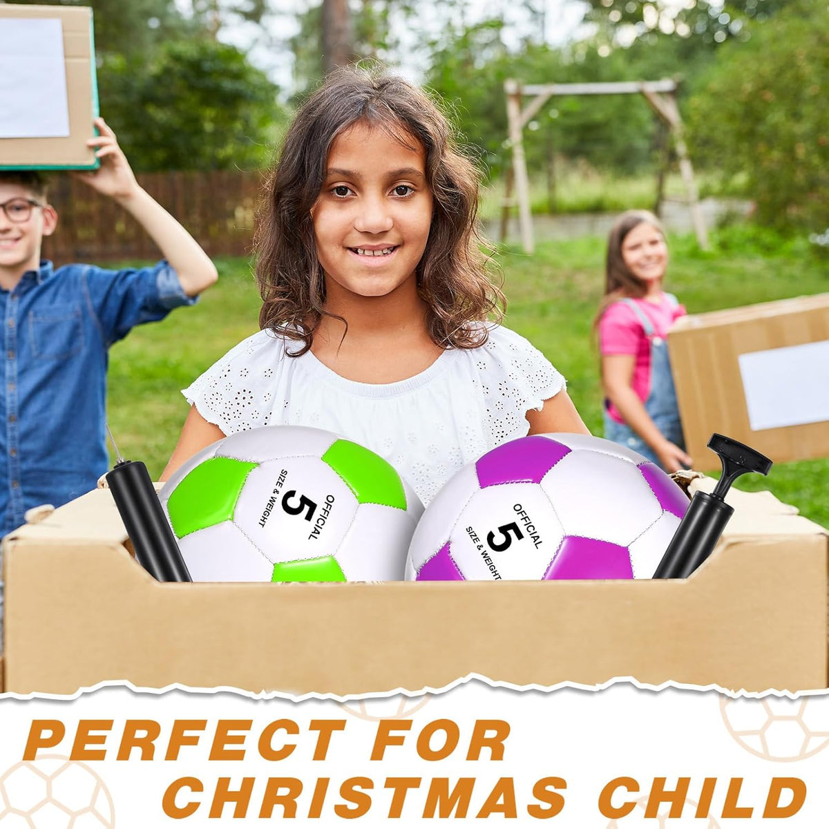 Hiboom 6 Sets Operation Christmas Deflated Soccer Ball with Pumps and Jump Ropes Official Size Soccer Ball Bulk for Outside Sports Training Party Supplies Christian Charity Donation Gift