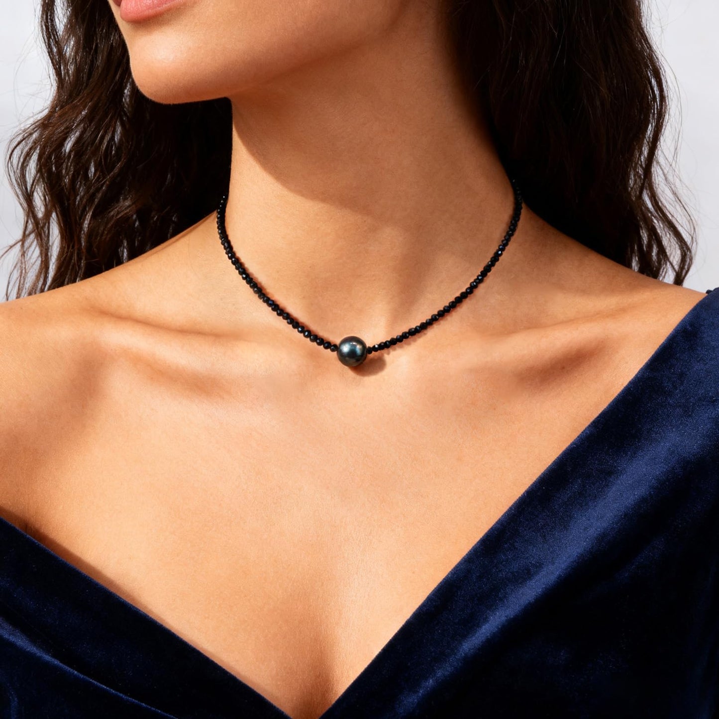 GEMTAL Black Pearl Necklace, Single Pearl Necklace for Women, Natural Gemstone Beaded Choker Dainty Black Pearls Pendant Necklaces for Women Jewelry Birthday Gift