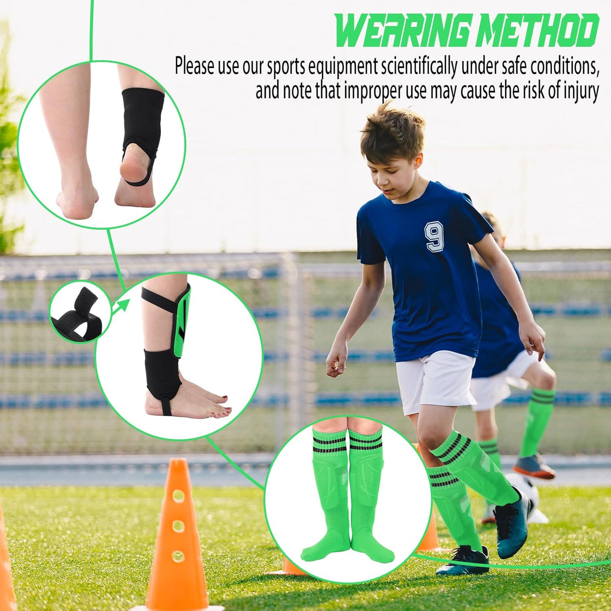 Soccer Shin Guards and Socks Kids Youth Lightweight Soccer Pads Defender with Ankle Protection Ski Shin Guards Football Equipment for Age 4-14 Toddler Boys Girls Teens
