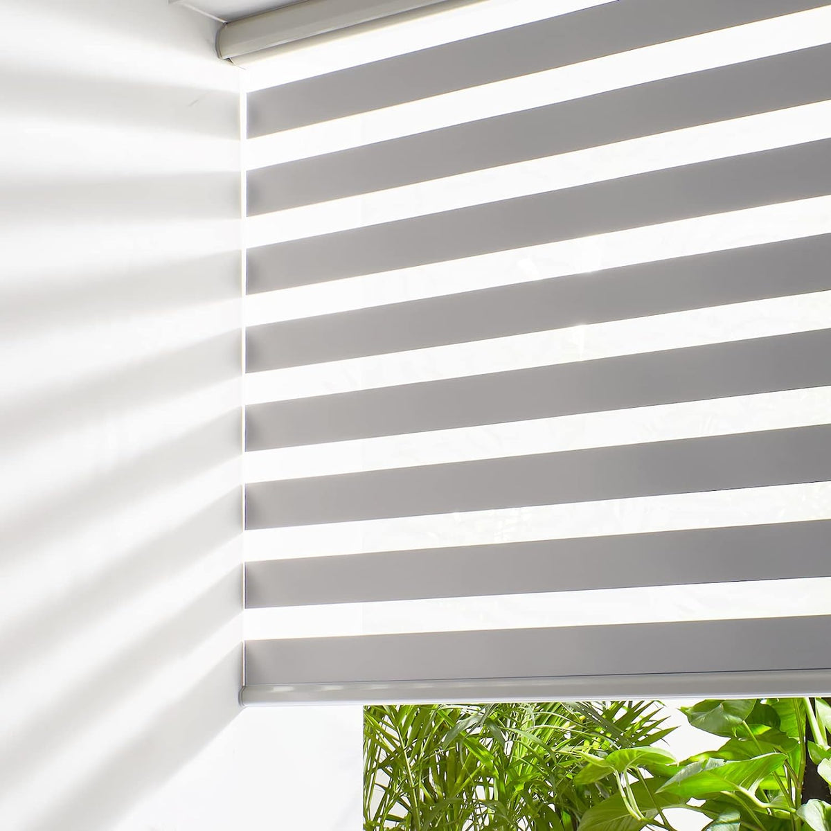 Persilux Cordless Zebra Blinds for Windows (47" W X 47" H, Grey) Free-Stop Roller Windows Shades Dual Layer Light Control for Day and Night, Light Filtering Sheer Shades for Home, Easy to Install