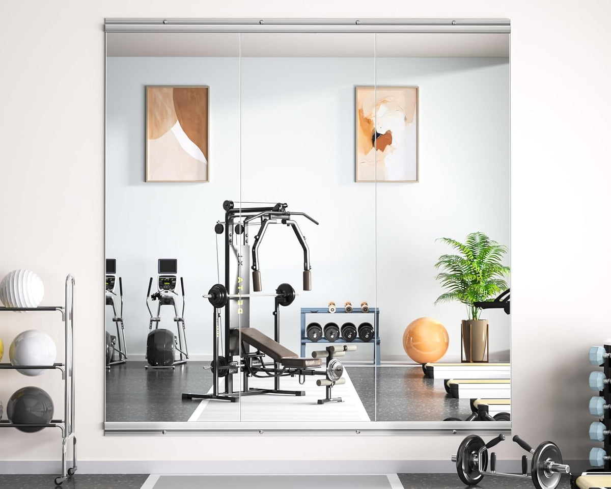 Hasipu Home Gym Mirror 48" L x 24" W - 4PCS Large Full Body Mirror for Yoga, Wall-Mounted Mirrors for Fitness, Garage, Dance Studio, 0.16in Tempered Glass Frameless