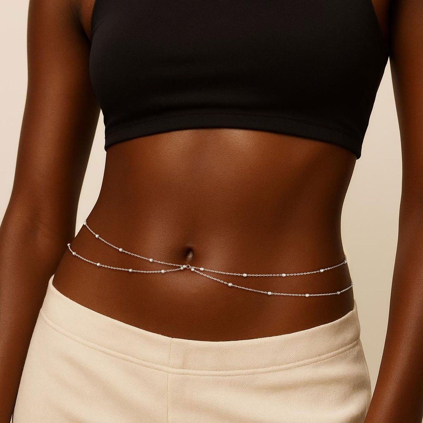 CHESKY Waist Chain for Women, Silver Plated Belly Chain for The Waist Adjustable Waterproof Sexy Bikini Pearl Satellite Chain Non Tarnish Body Chian Jewelry Gifts for Women