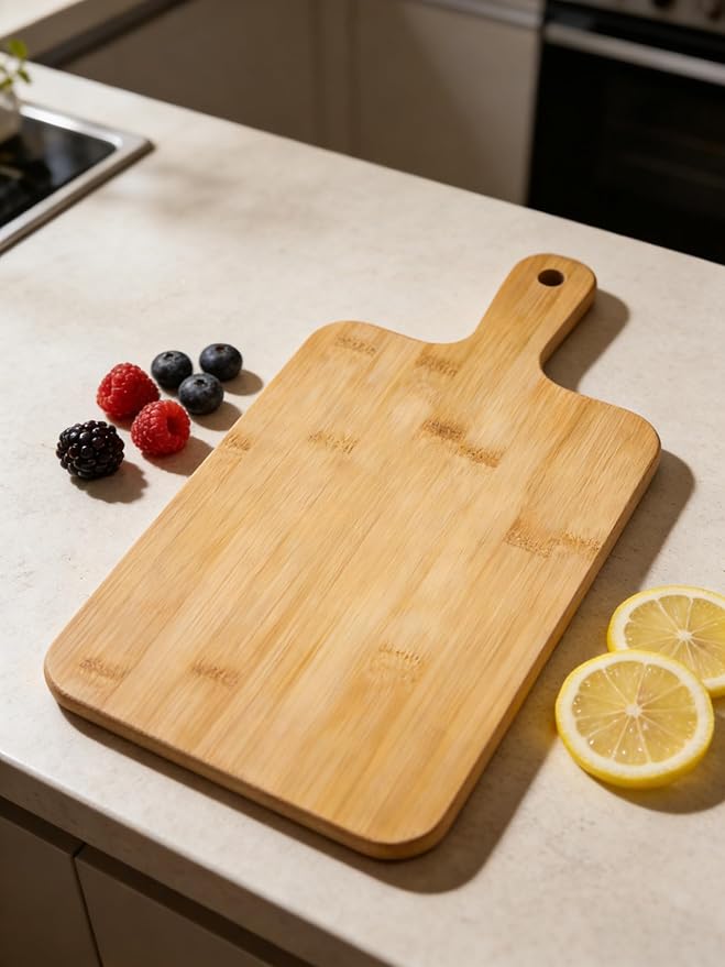 ZeQi Bamboo Cutting Board with Handle (16"L x 7.8"W), Wooden Cutting Boards, Chopping Board, Charcuterie Board, Serving board for Cheese, Bread, Pizza, Vegetables & Fruits