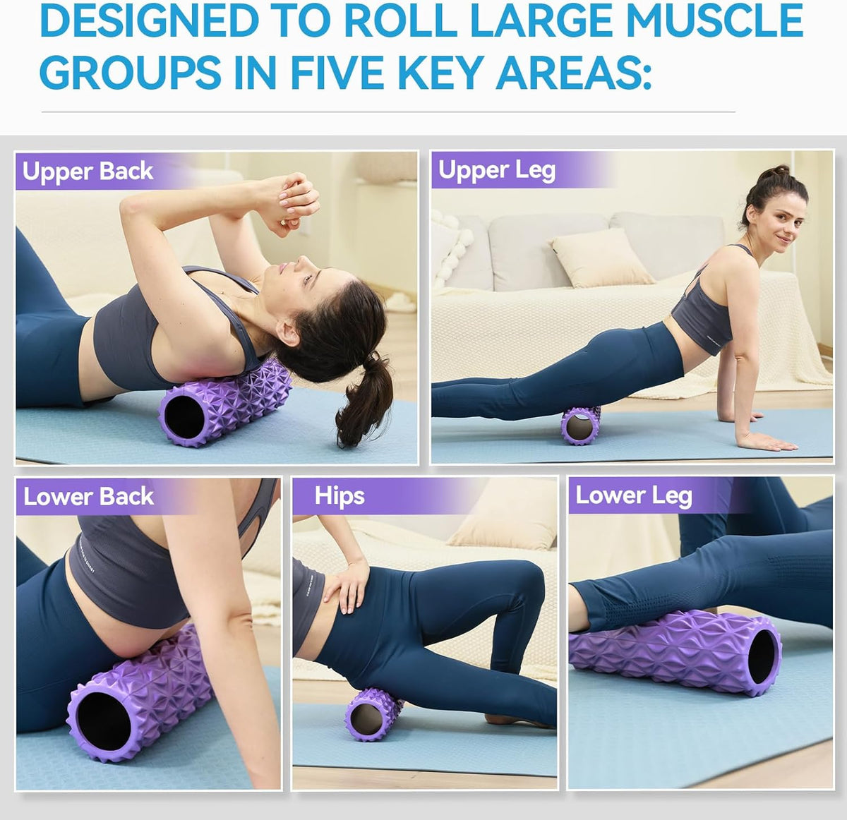Foam Roller - 15 inch Deep Tissue Massager for Muscle Massage, Myofascial Trigger Point Release, Exercise, Yoga, Pilates & Stretching(Purple)
