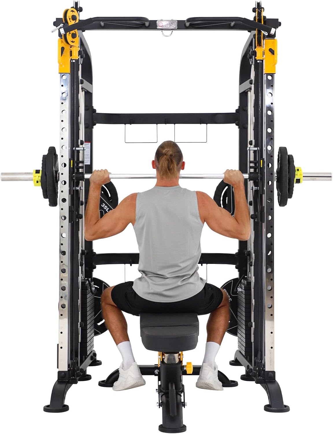 Altas Strength Smith Machine Home Gym 1000 lbs Capacity 2000 lbs Cables Strength Training Power Cages for Squats Presses Pulling Deadlifts Light Commercial Equipment Easy Assembly M810