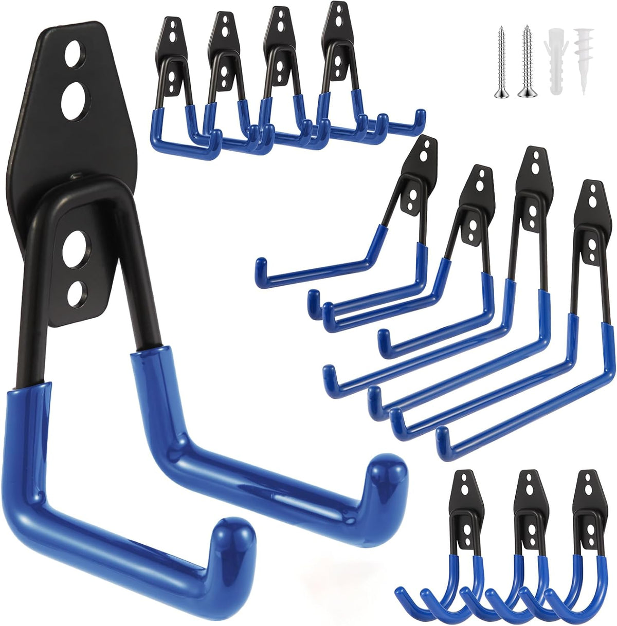 Steel Garage Hooks Wall Tool Organizer, 12 Pack Garage Storage Hook Heavy Duty Utility Storage Hangers Blue for Ladders, Ropes, Garden Tools