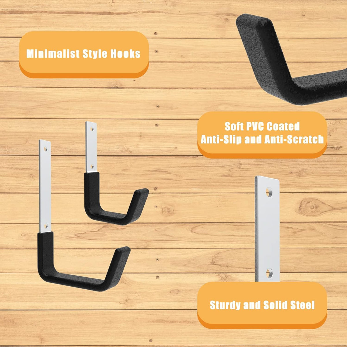 Heavy Duty Utility Hooks - Wall Mount for Garage Storage, Hose & Bike Hangers (2 Small & 2 Medium)