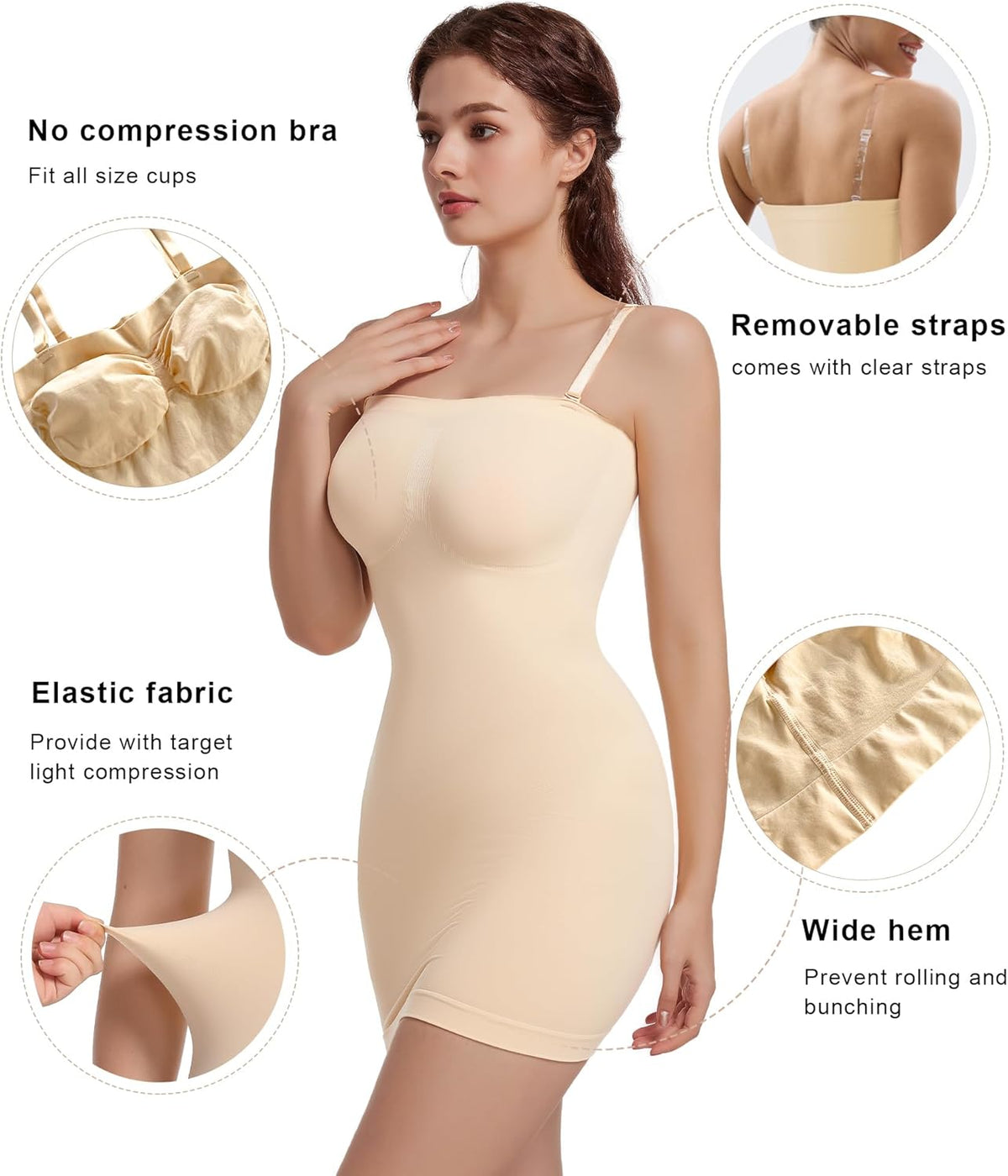 SHAPERX Strapless Shapewear Dress for Women Tummy Control Seamless Full Body Shaper Slip with Removable Straps